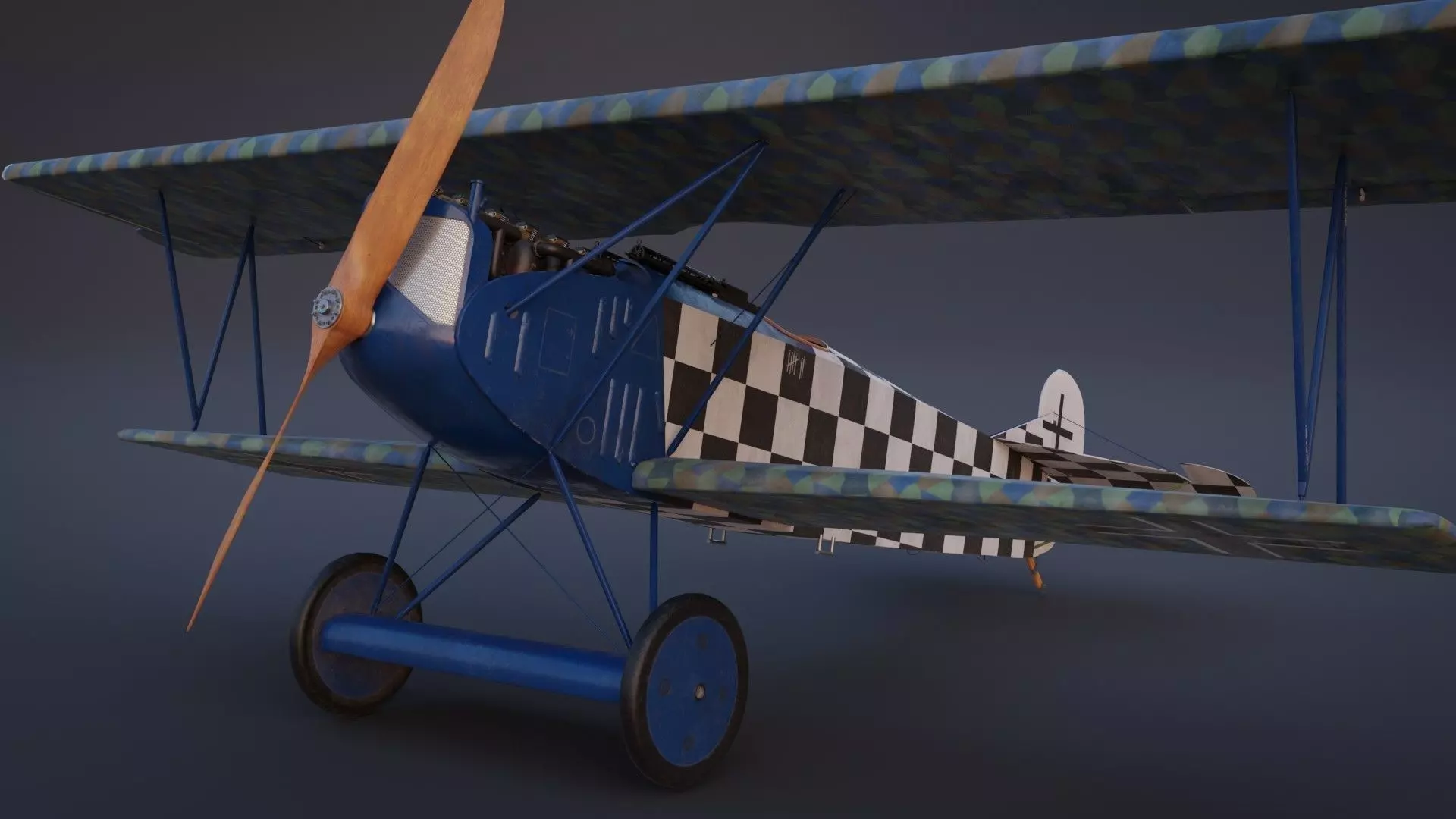 Fokker D VII biplane game-ready asset Free low-poly 3D model_0