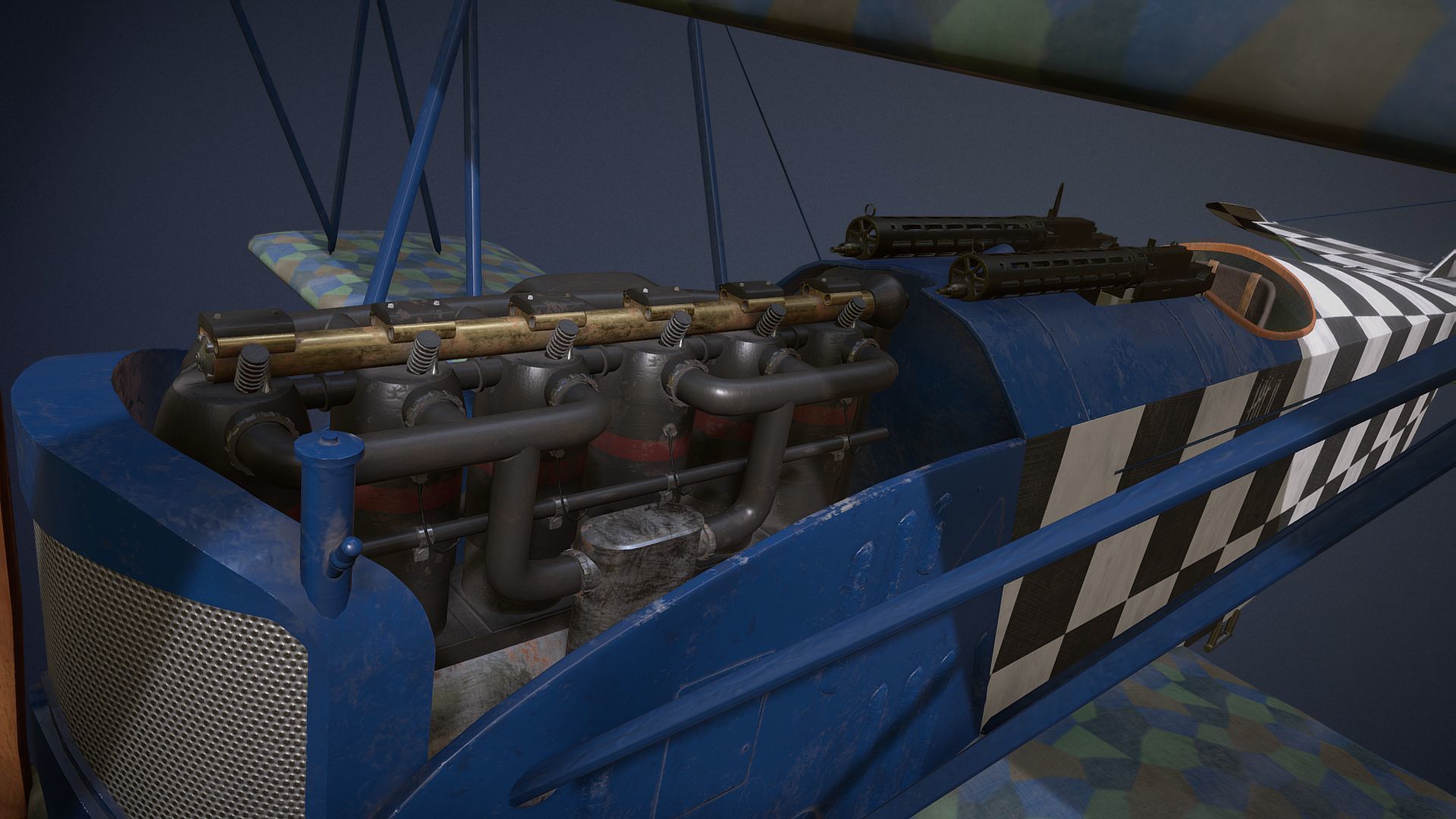 Fokker D VII biplane game-ready asset Free low-poly 3D model_17