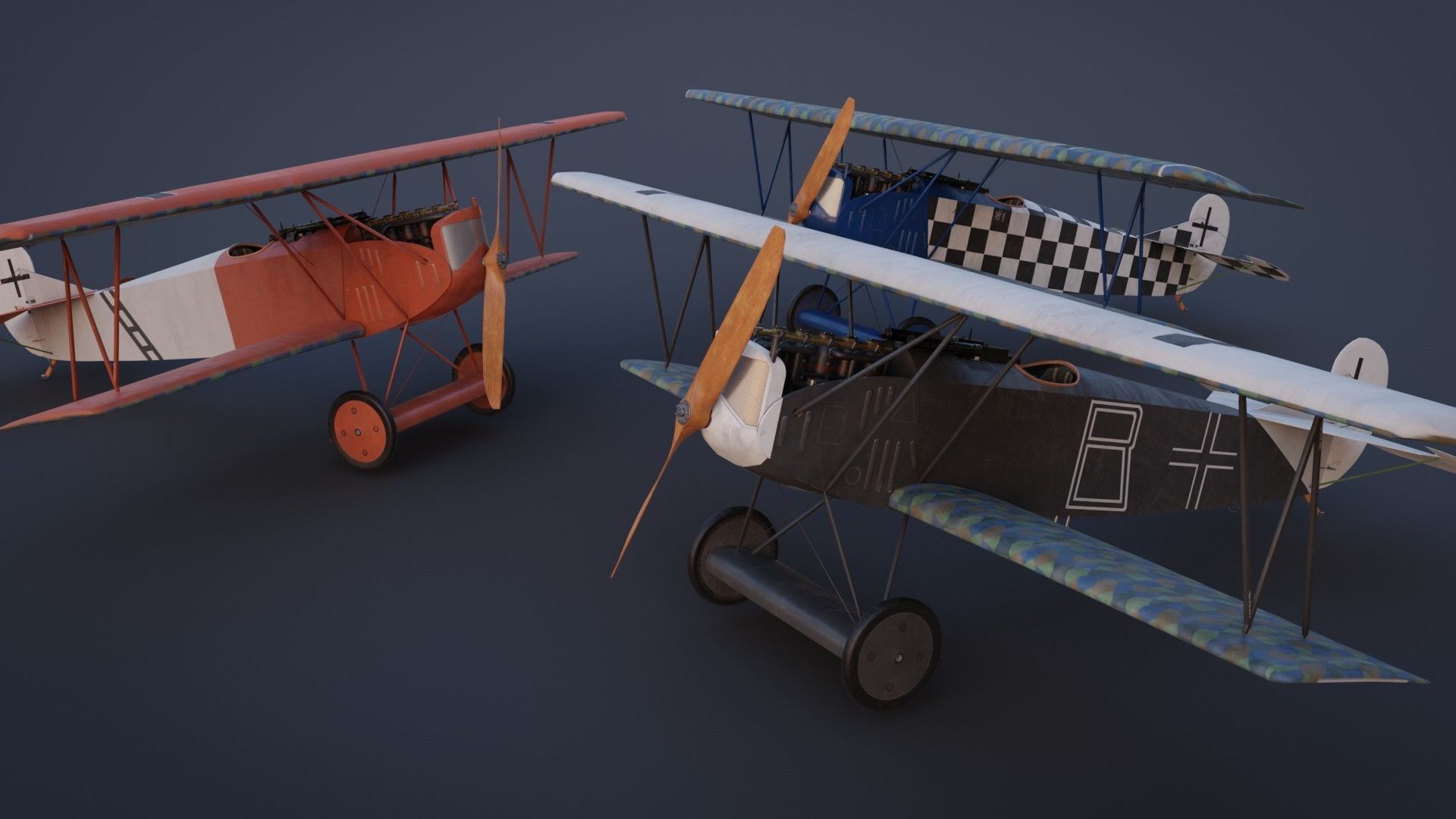 Fokker D VII biplane game-ready asset Free low-poly 3D model_4