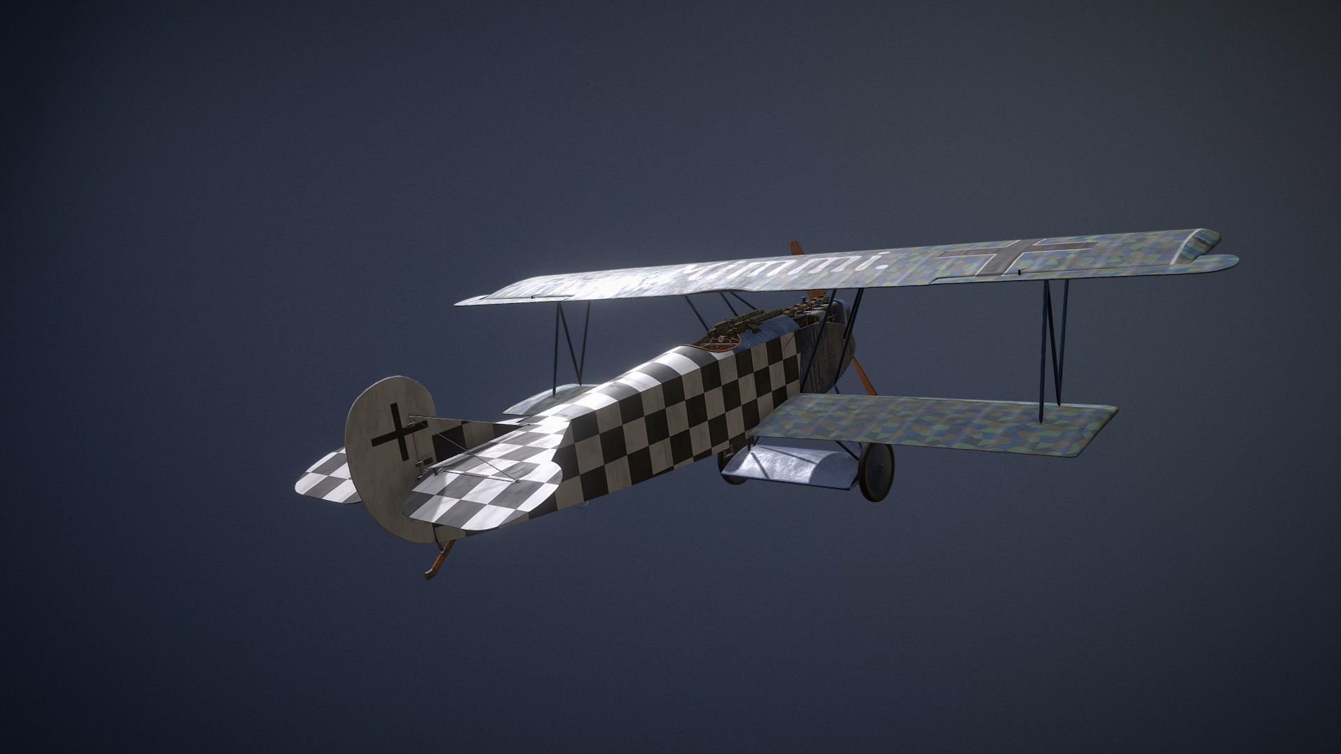 Fokker D VII biplane game-ready asset Free low-poly 3D model_13