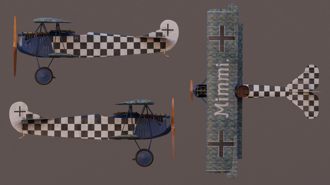 Fokker D VII biplane game-ready asset Free low-poly 3D model_6