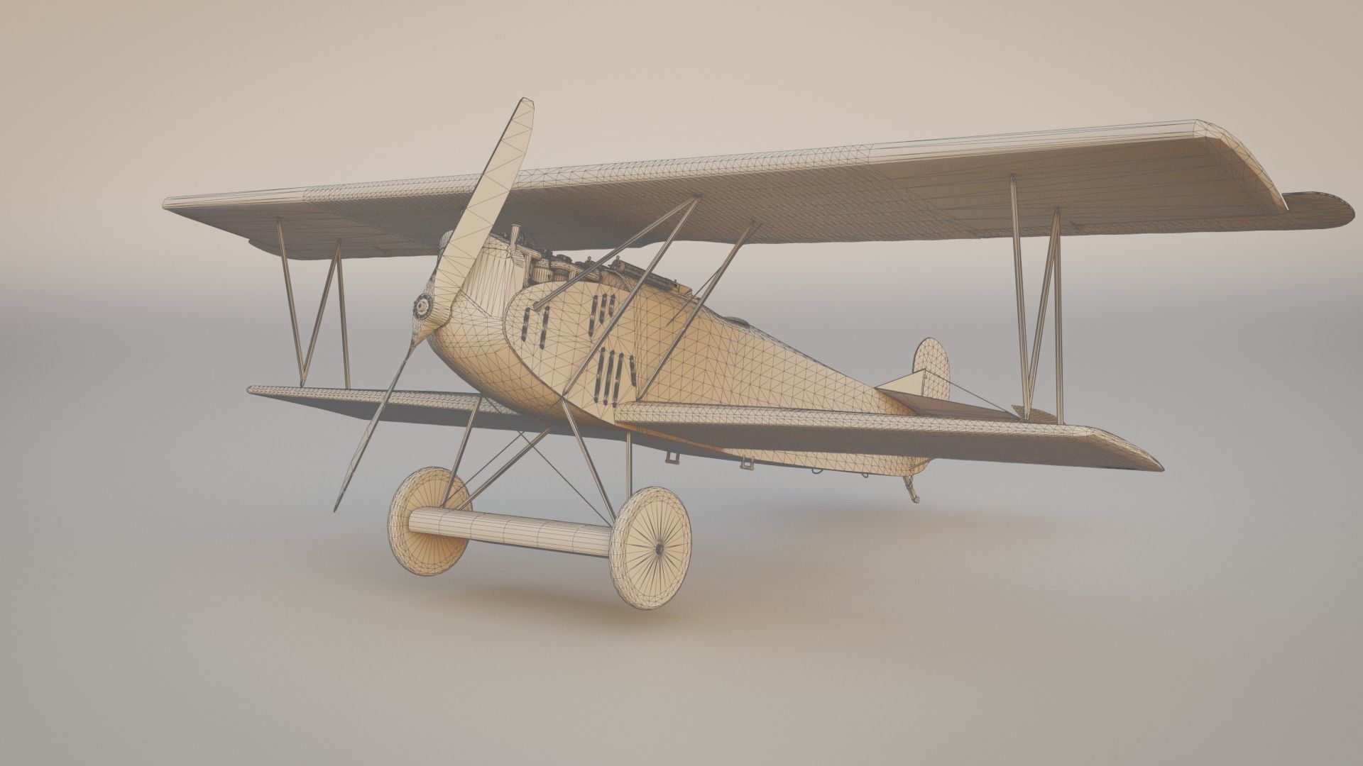 Fokker D VII biplane game-ready asset Free low-poly 3D model_21