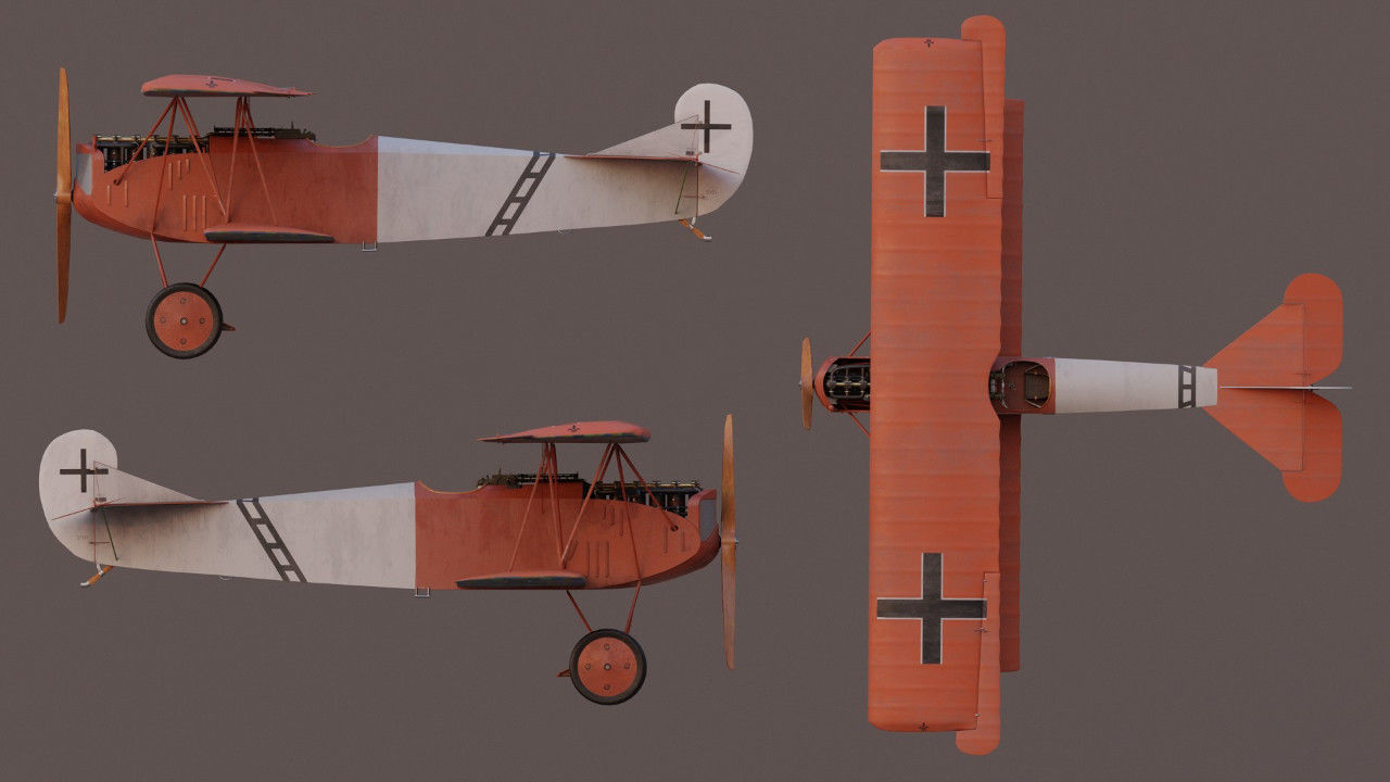Fokker D VII biplane game-ready asset Free low-poly 3D model_7
