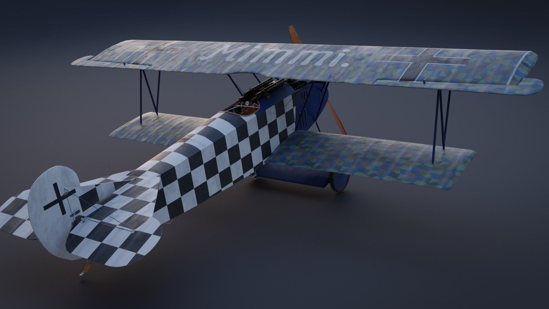 Fokker D VII biplane game-ready asset Free low-poly 3D model_1