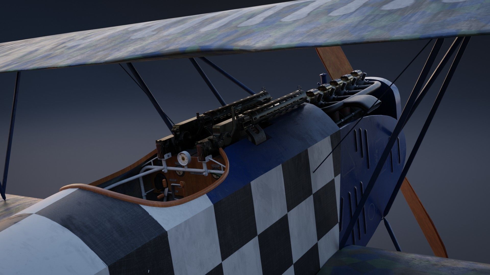 Fokker D VII biplane game-ready asset Free low-poly 3D model_2