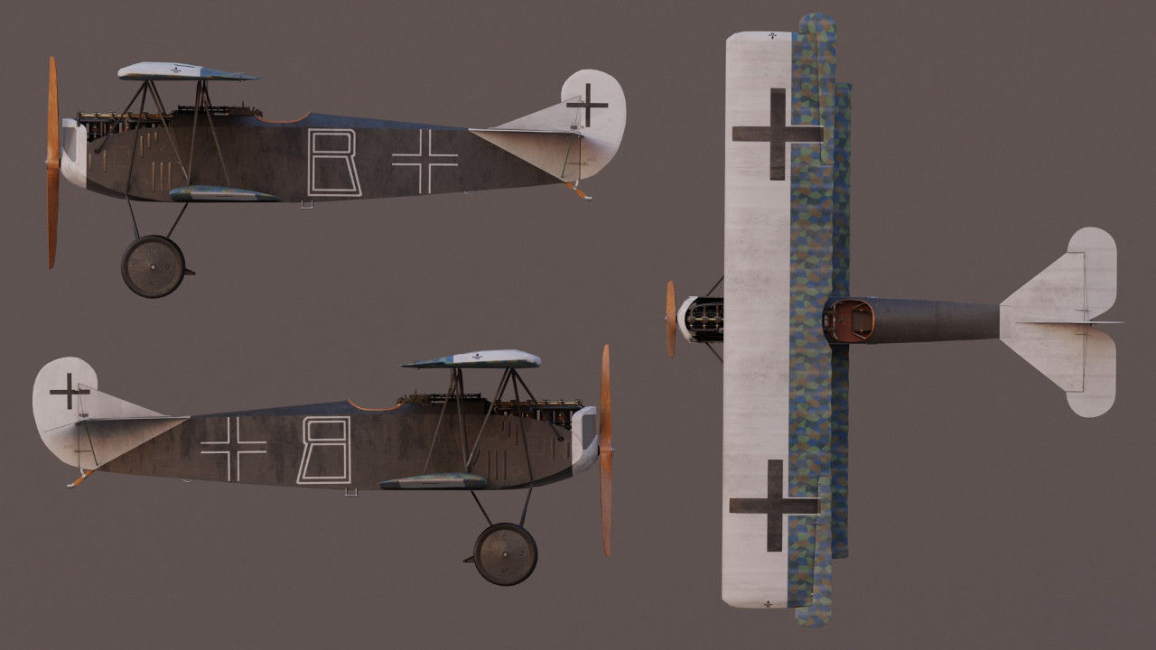 Fokker D VII biplane game-ready asset Free low-poly 3D model_5