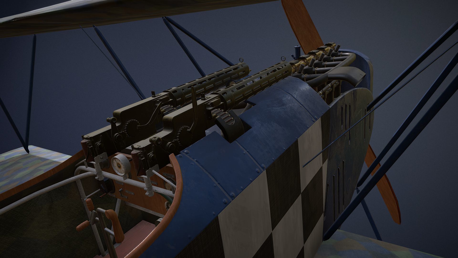 Fokker D VII biplane game-ready asset Free low-poly 3D model_18