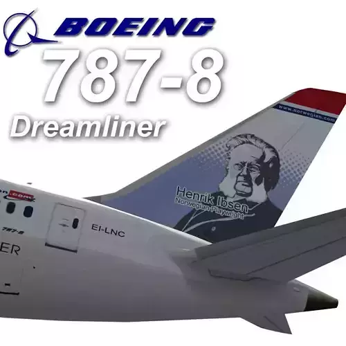 Boeing 787-800 Norwegian airlines Henrik Ibsen Low-poly 3D model