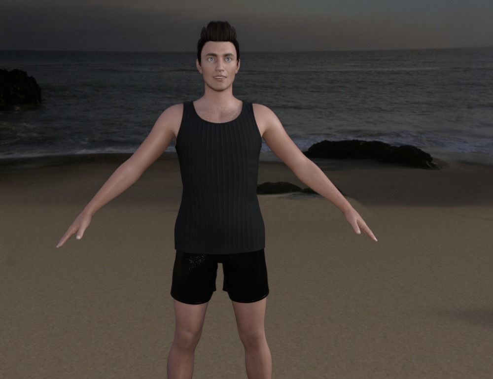 Man in the beach Low-poly 3D model_2