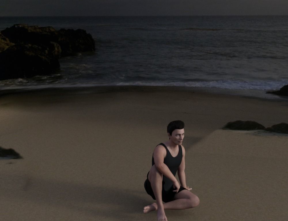 Man in the beach Low-poly 3D model_1