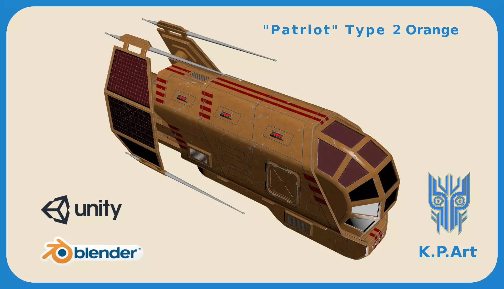 Spaceship Patriot Type 2 Orange Low-poly 3D model_0