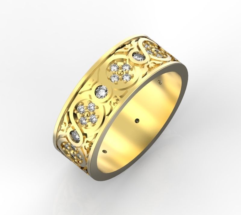 wide ring with diamonds 3D print model_1