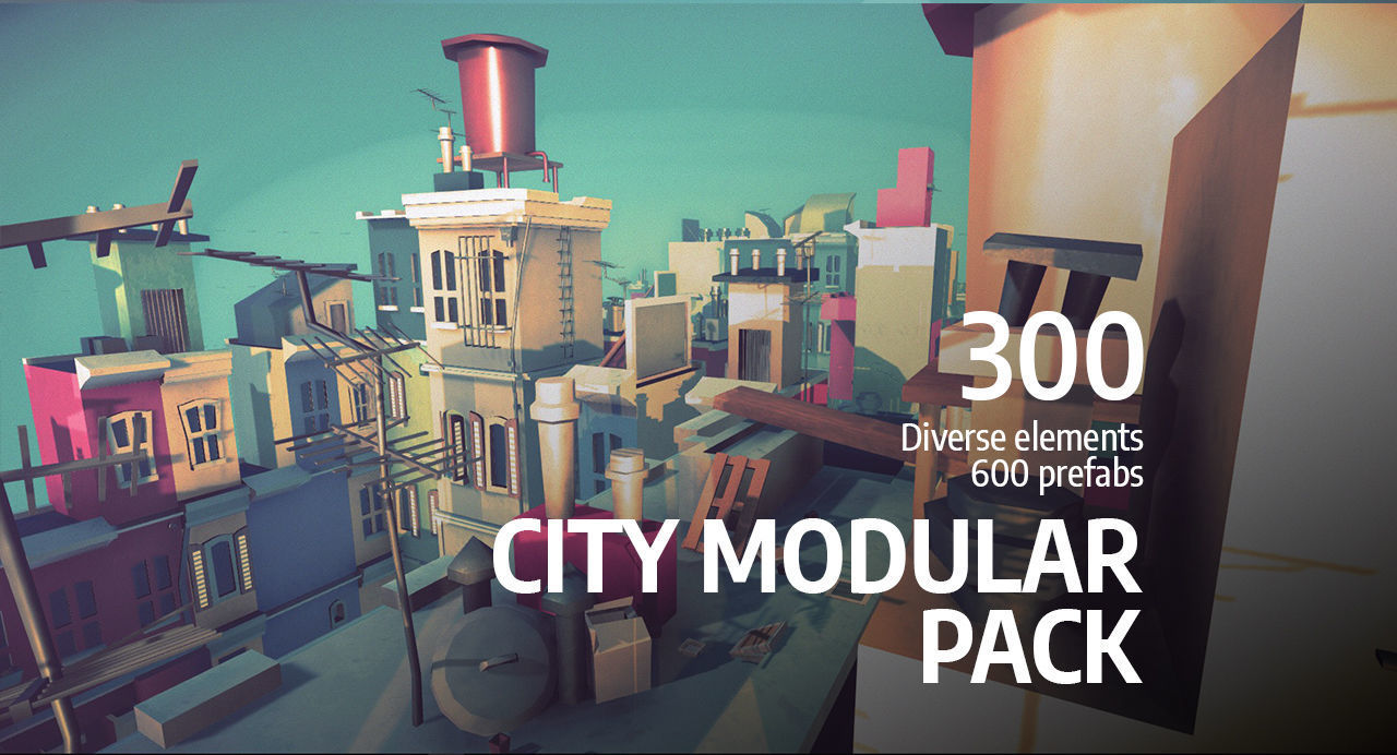  Cartoon Low Poly Modular City Pack Low-poly 3D model_3