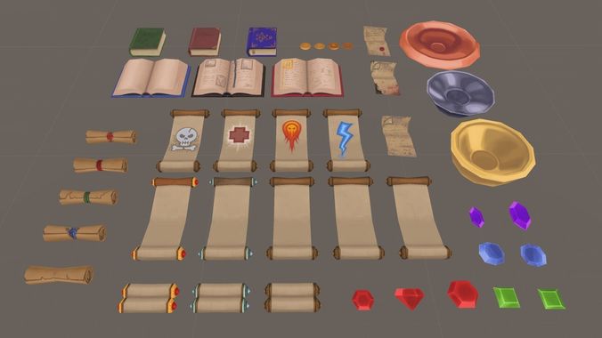 Handpainted Fantasy Item Pack Low-poly 3D model