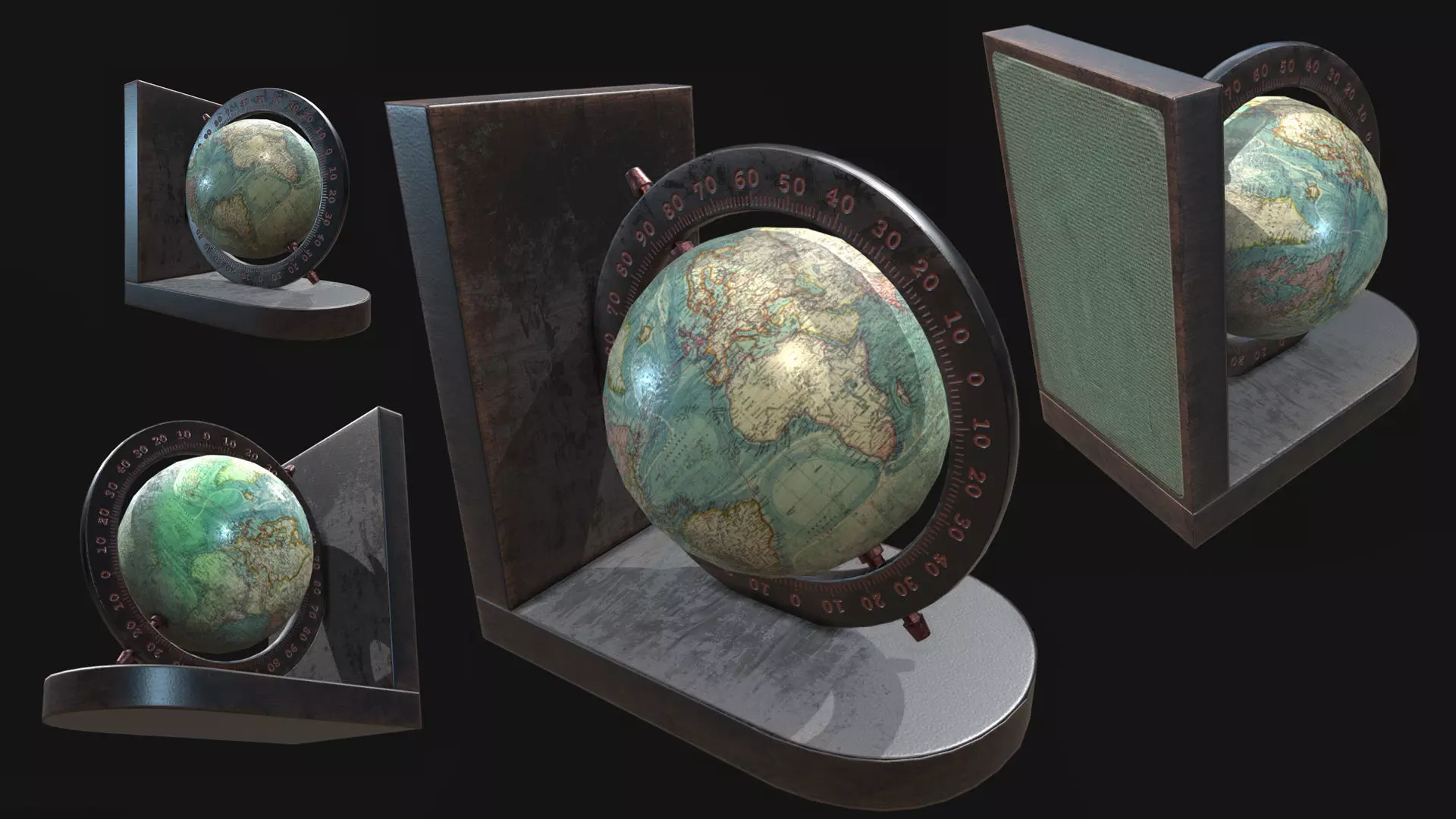 Globe Bookends Low-poly 3D model_0