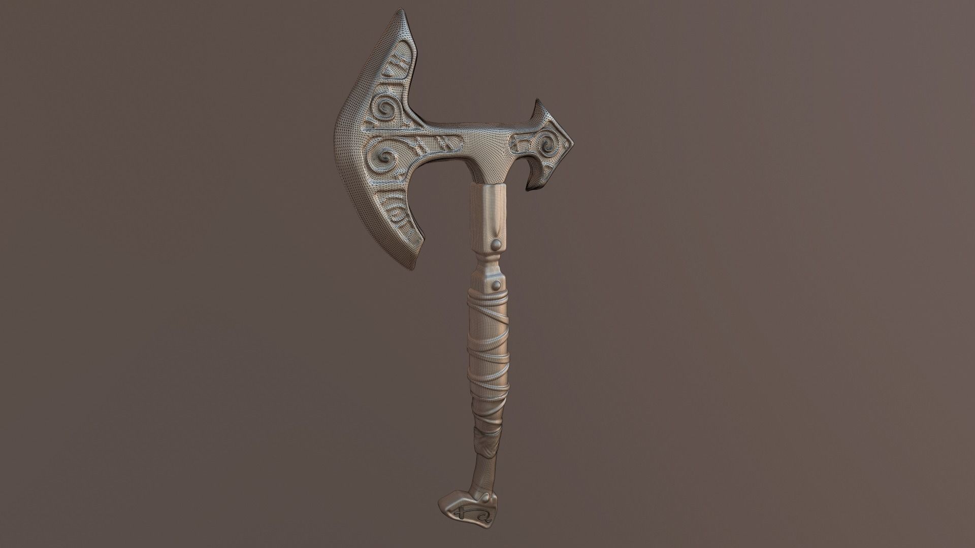 Battle Axe Poly and Tris Textured Low-poly 3D model_9