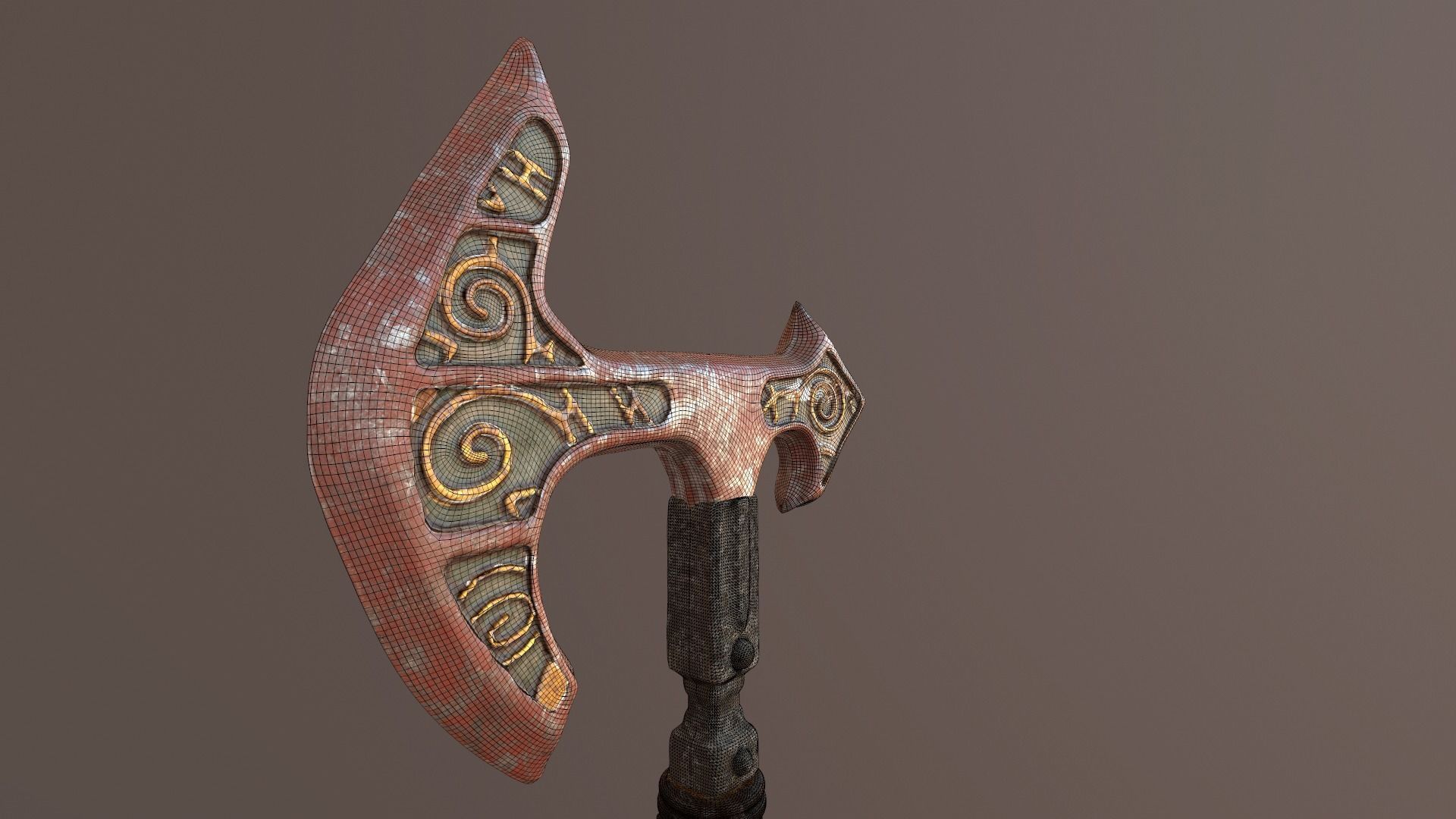 Battle Axe Poly and Tris Textured Low-poly 3D model_3