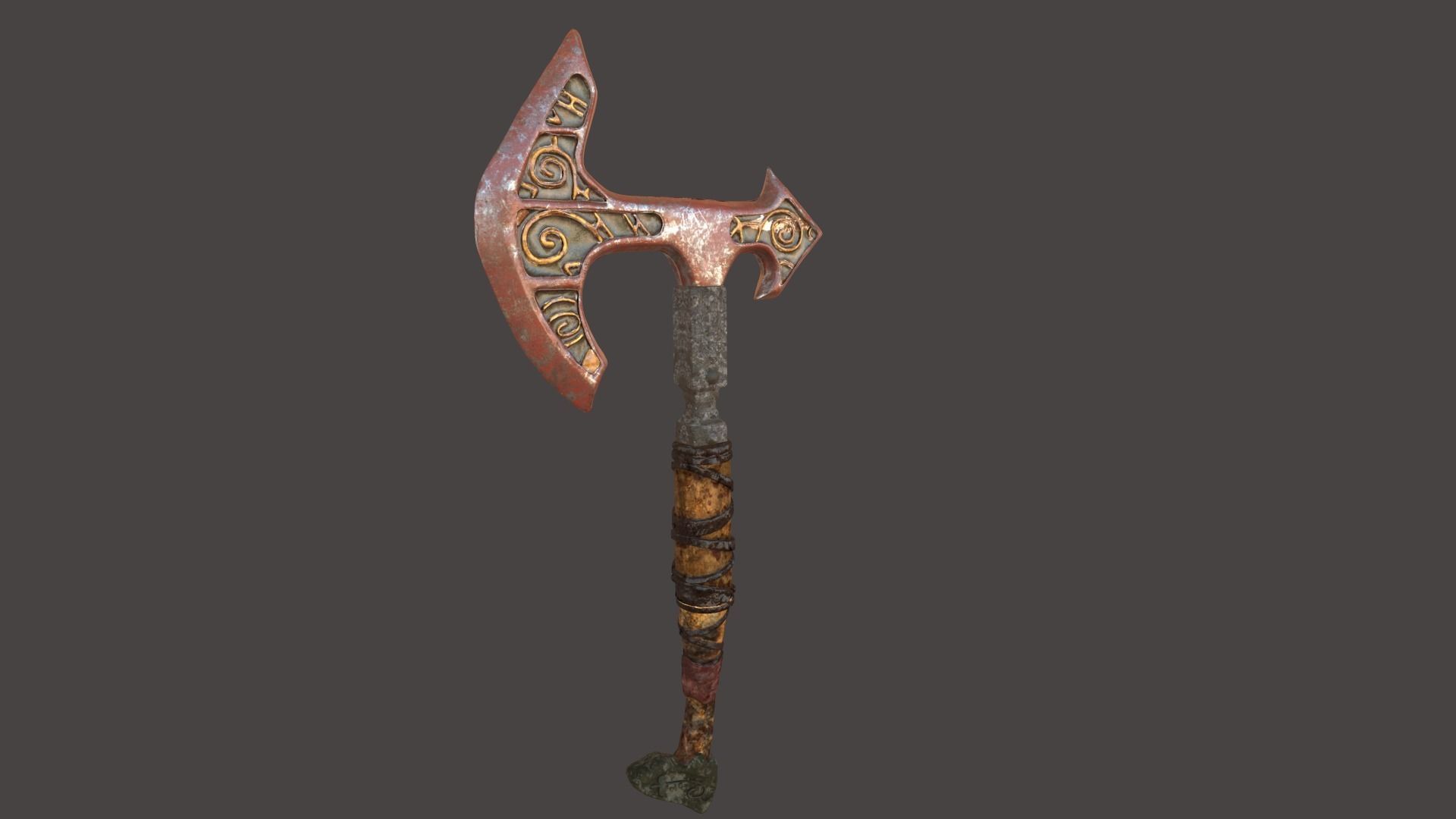 Battle Axe Poly and Tris Textured Low-poly 3D model_21