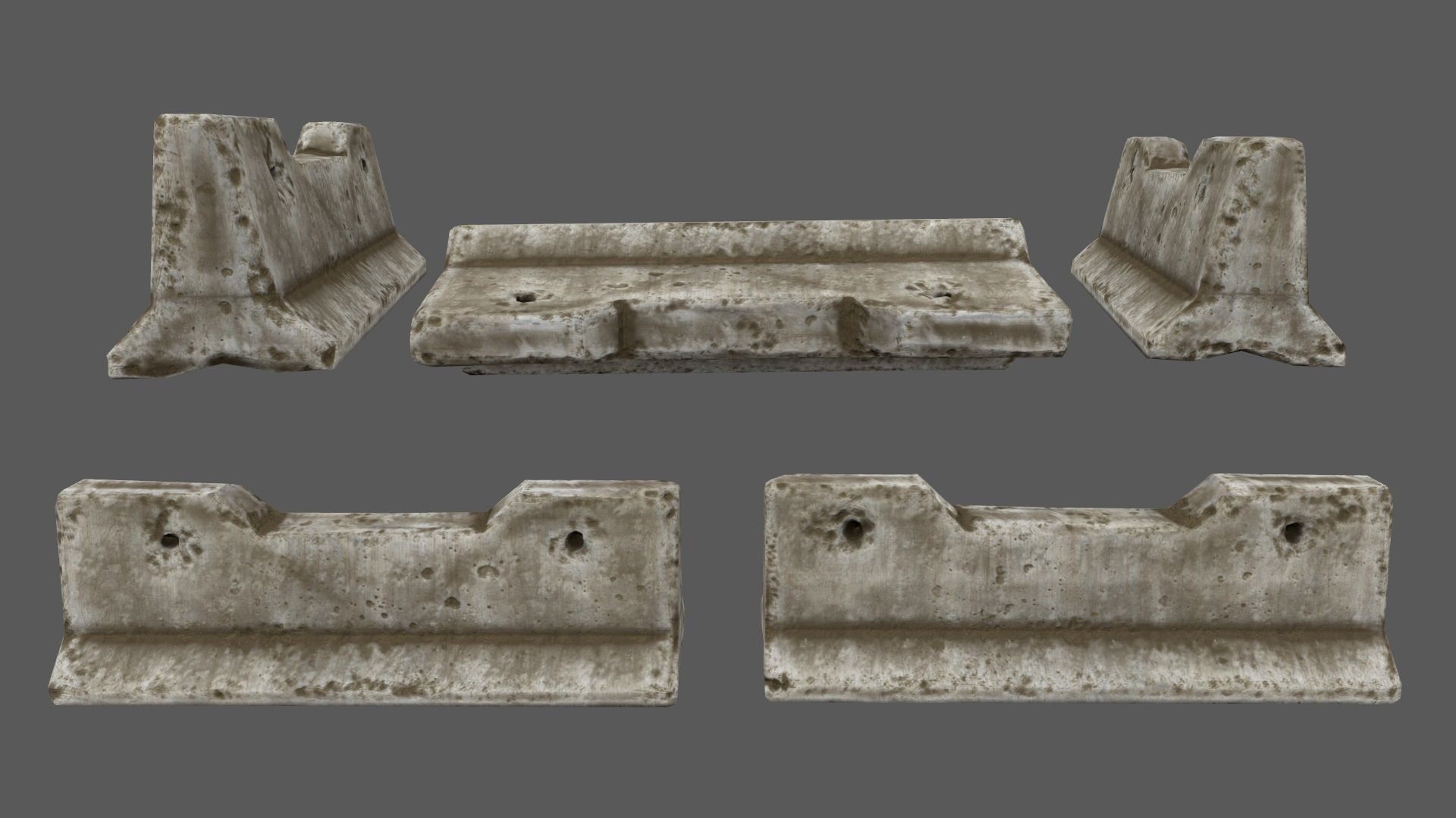 barrier set 1 of concrete blocks Low-poly 3D model_9