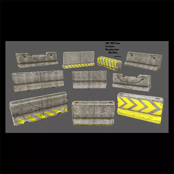barrier set 1 of concrete blocks Low-poly 3D model_0