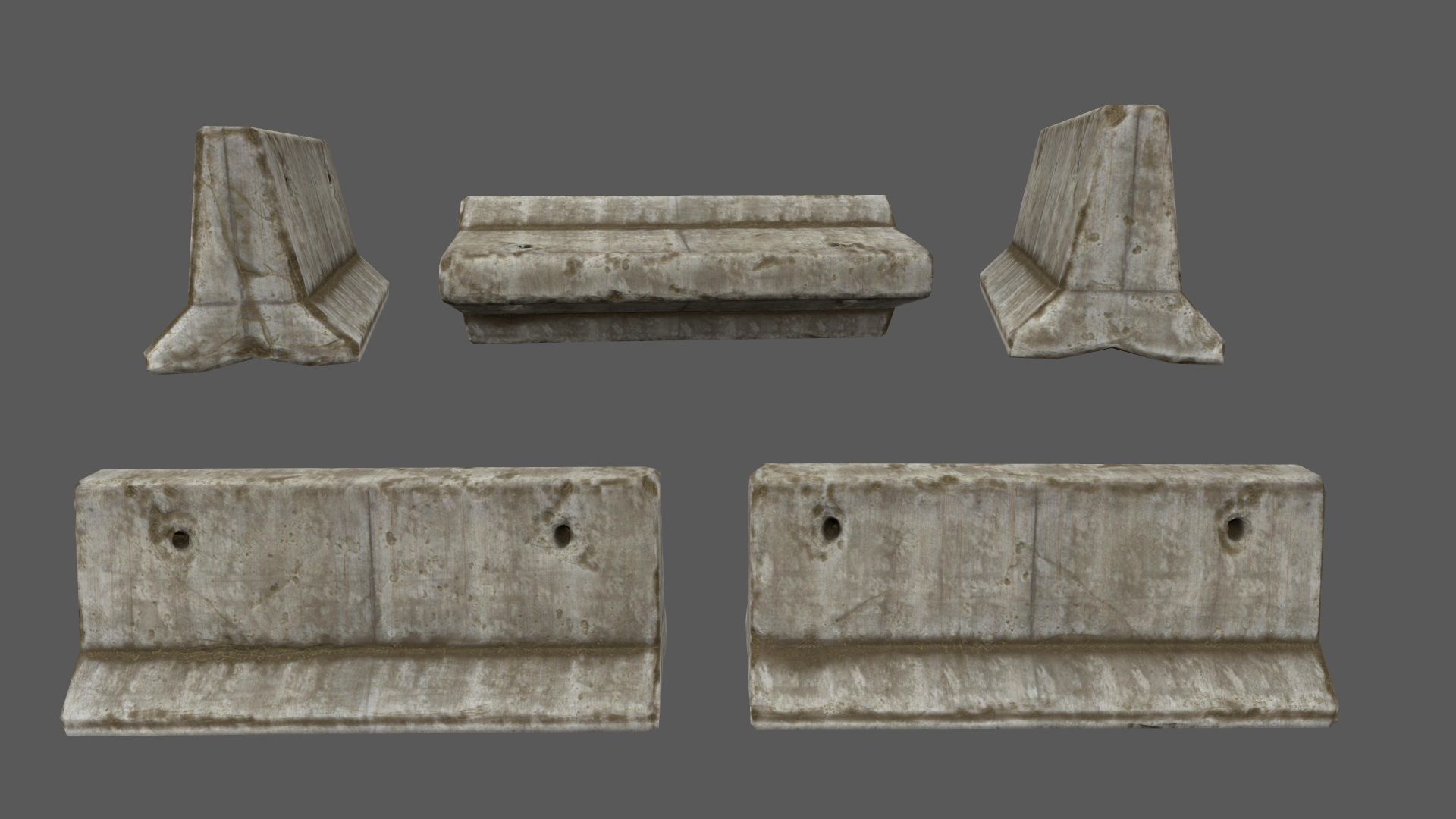 barrier set 1 of concrete blocks Low-poly 3D model_8