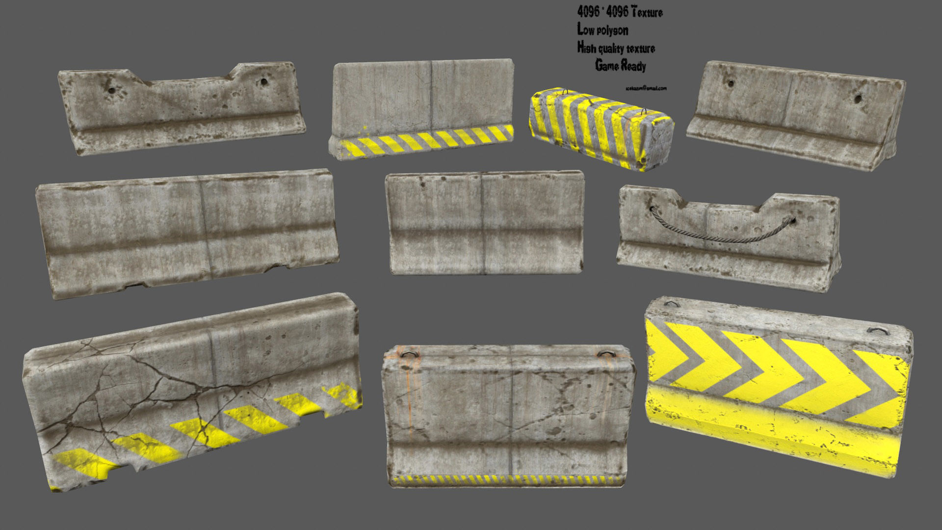 barrier set 1 of concrete blocks Low-poly 3D model_1