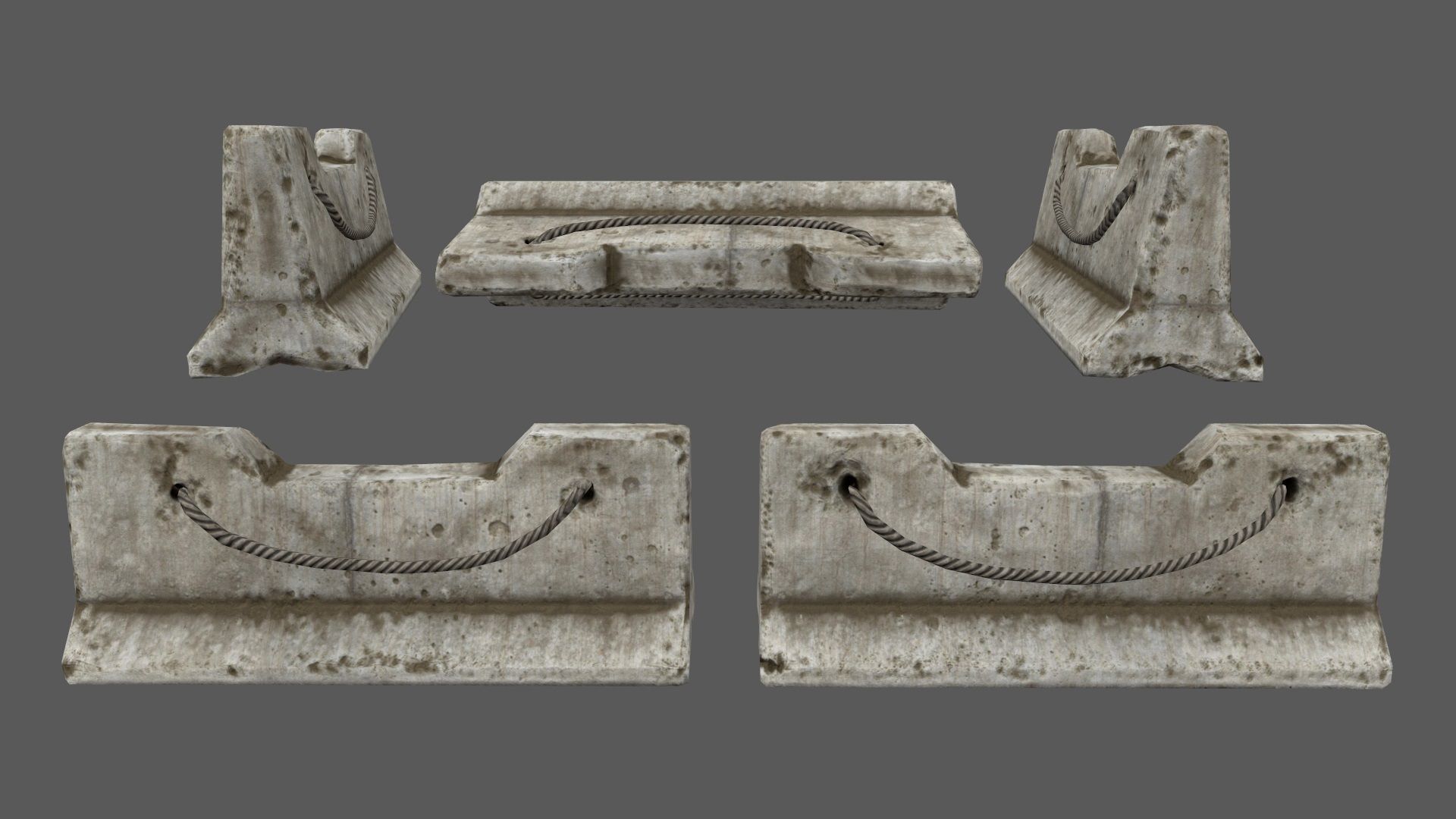 barrier set 1 of concrete blocks Low-poly 3D model_3