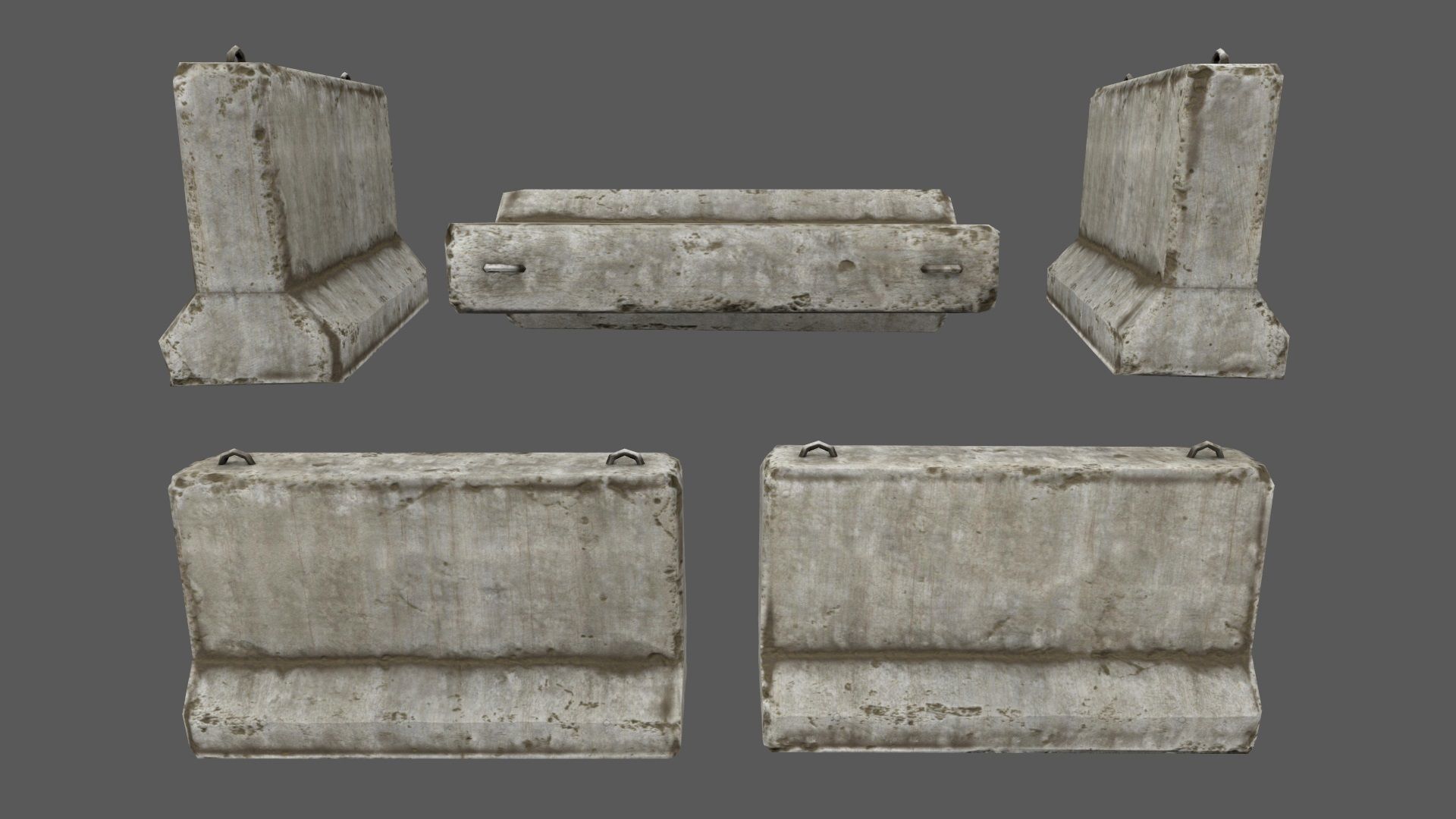 barrier set 1 of concrete blocks Low-poly 3D model_7