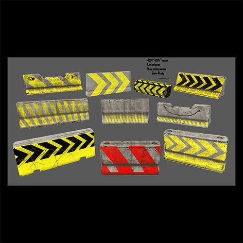 barrier set 3 of warning signs Low-poly 3D model