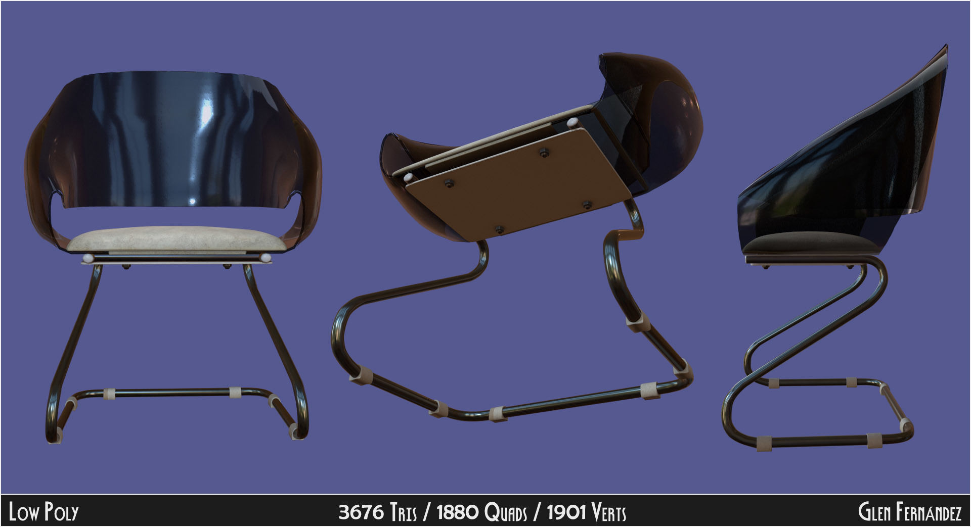 Low poly 70s retro vintage chair Low-poly 3D model_3