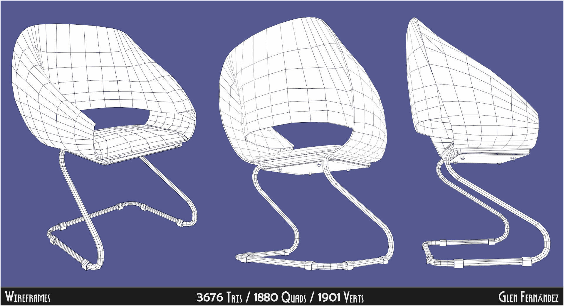 Low poly 70s retro vintage chair Low-poly 3D model_4