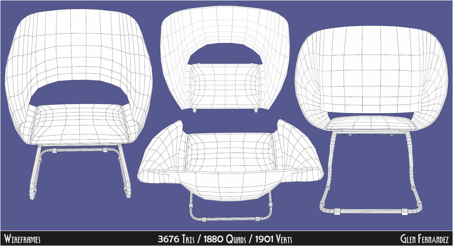 Low poly 70s retro vintage chair Low-poly 3D model_5