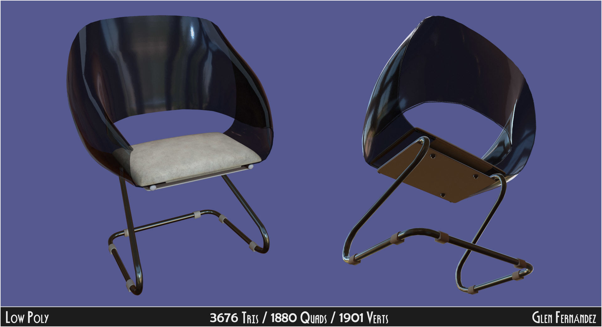 Low poly 70s retro vintage chair Low-poly 3D model_2