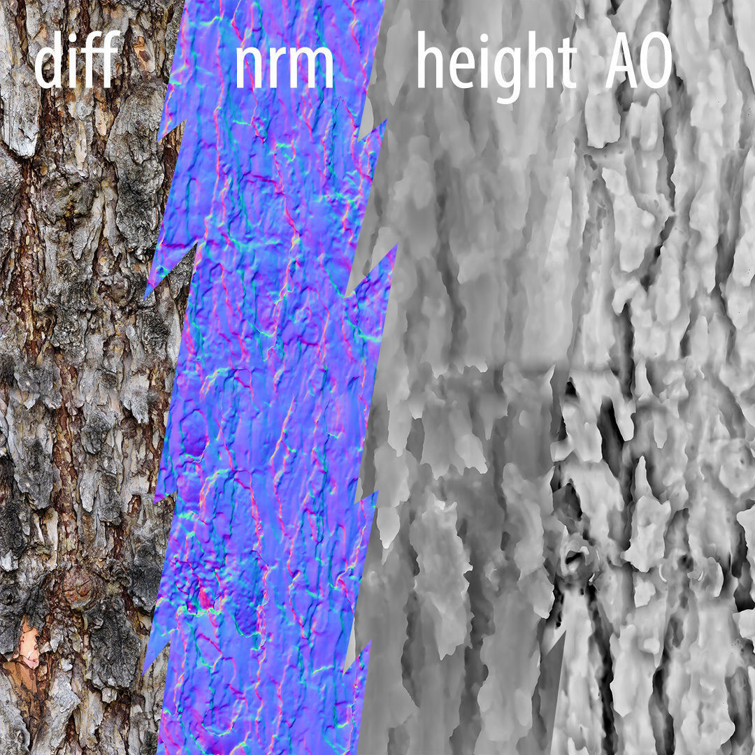 bark Pine wood 8k seamless material Low-poly 3D model_10