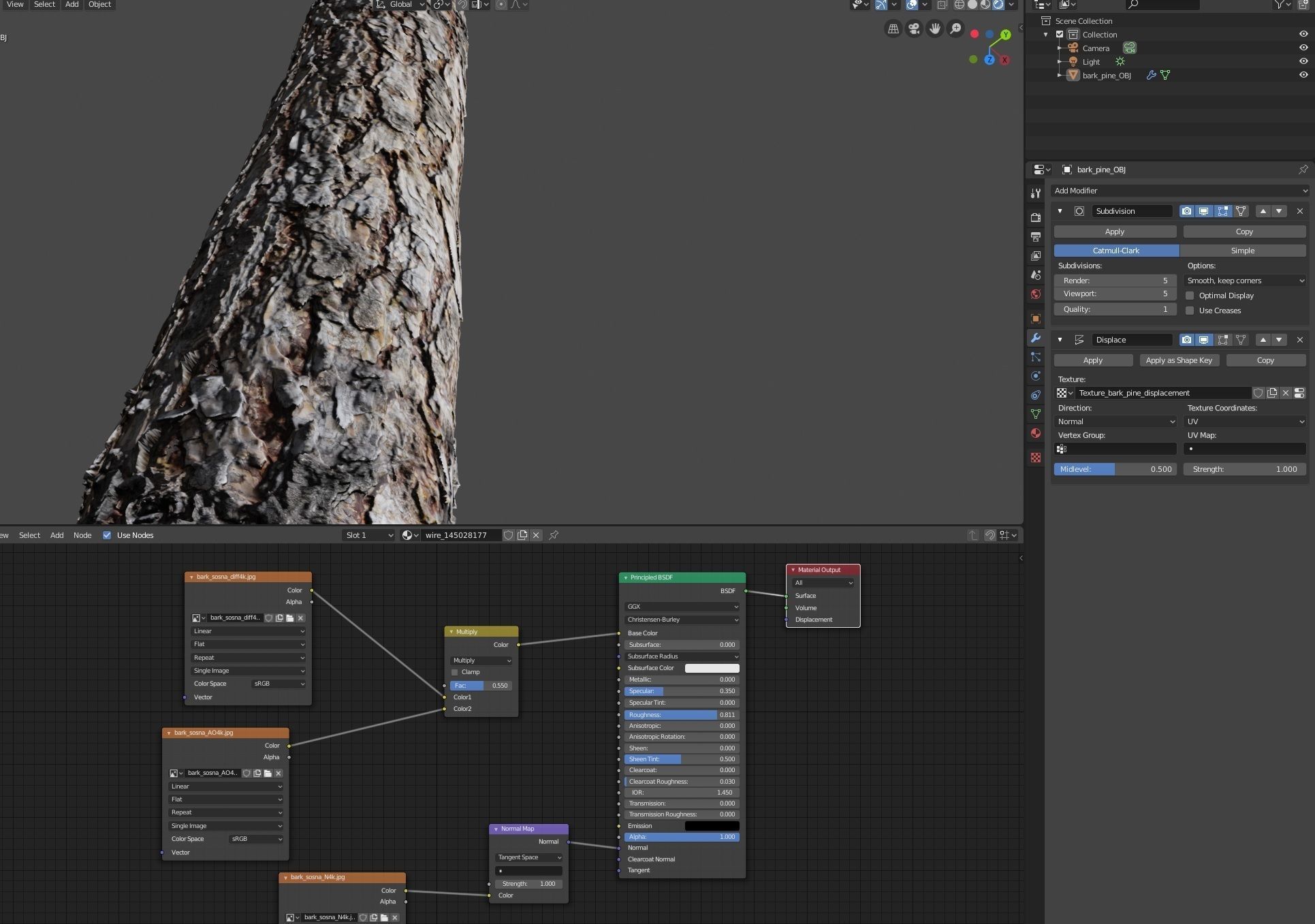bark Pine wood 8k seamless material Low-poly 3D model_12