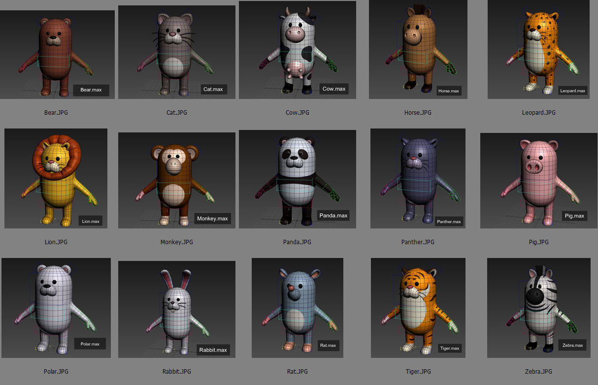 Rigged Animal Character Pack 3D model_16