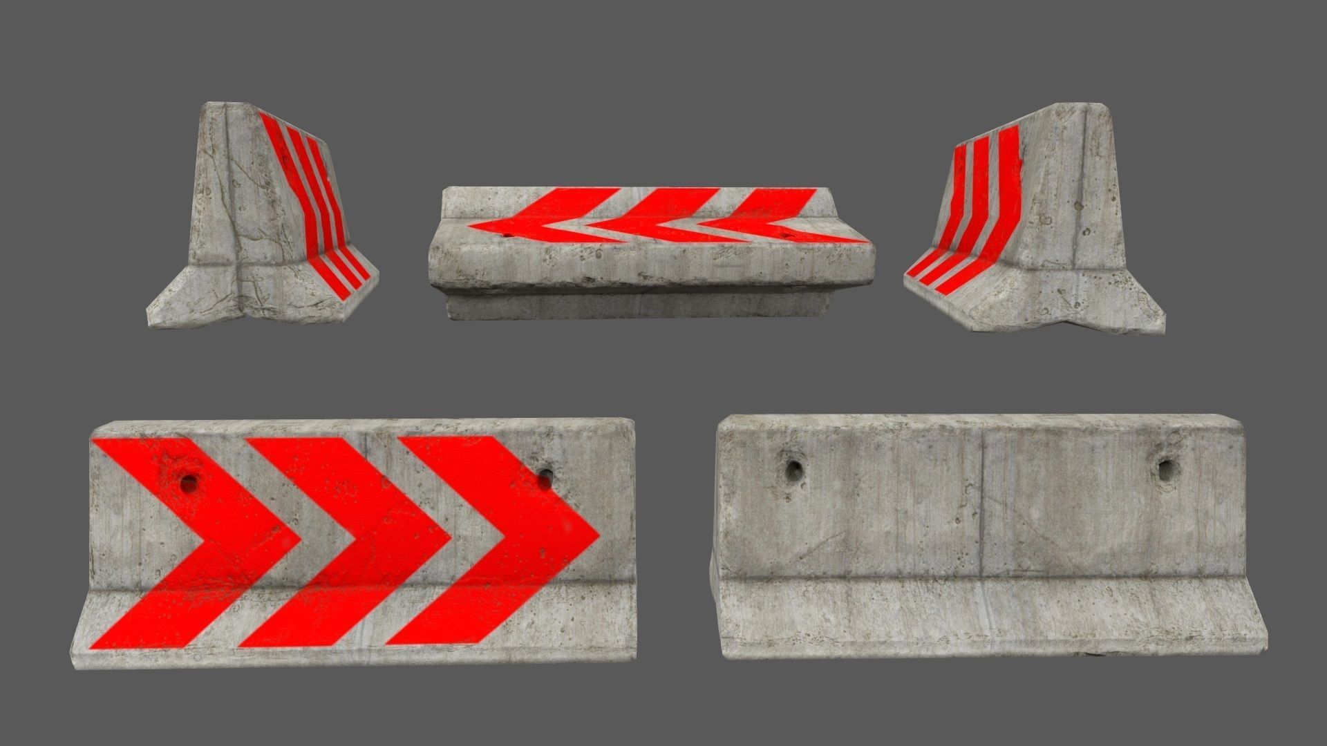 barrier set 6 road dividers with arrows Low-poly 3D model_4