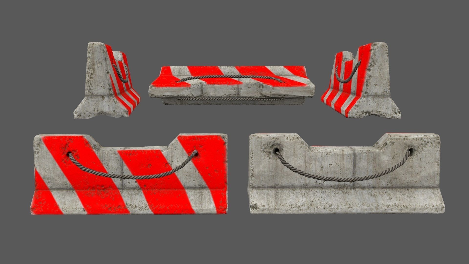 barrier set 6 road dividers with arrows Low-poly 3D model_2