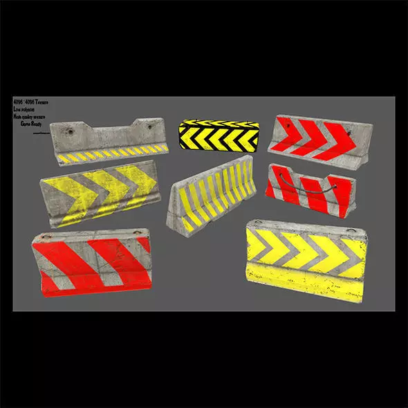 barrier set 6 road dividers with arrows Low-poly 3D model_0