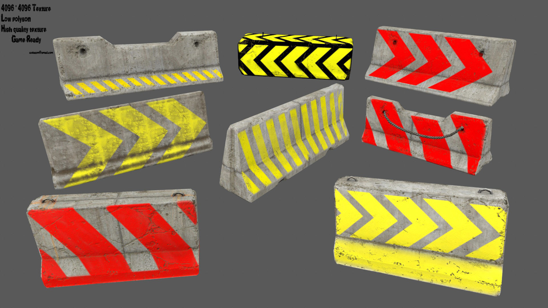 barrier set 6 road dividers with arrows Low-poly 3D model_1