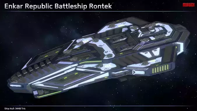 Spaceship Enkar Republic Battleship Rontek Low-poly 3D model