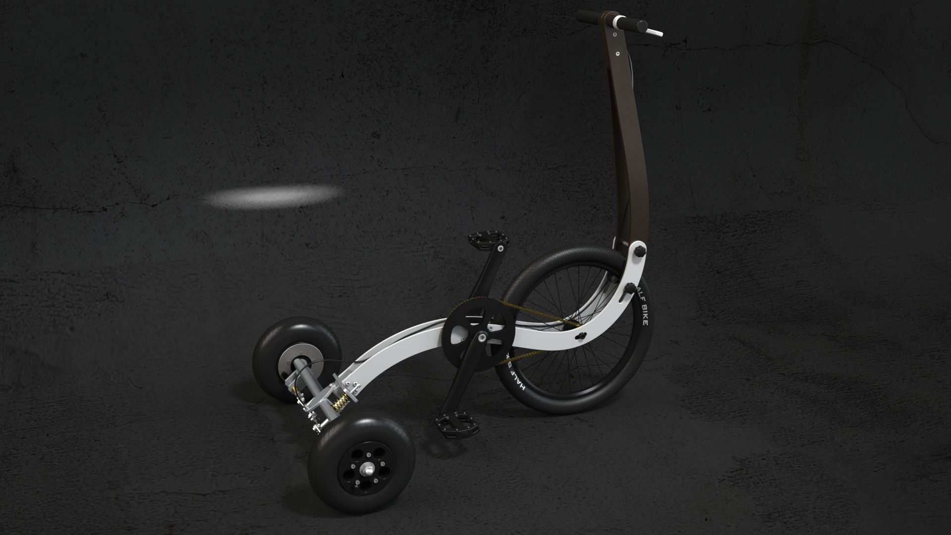 Halfbike tricycle with wheels 3D model_1