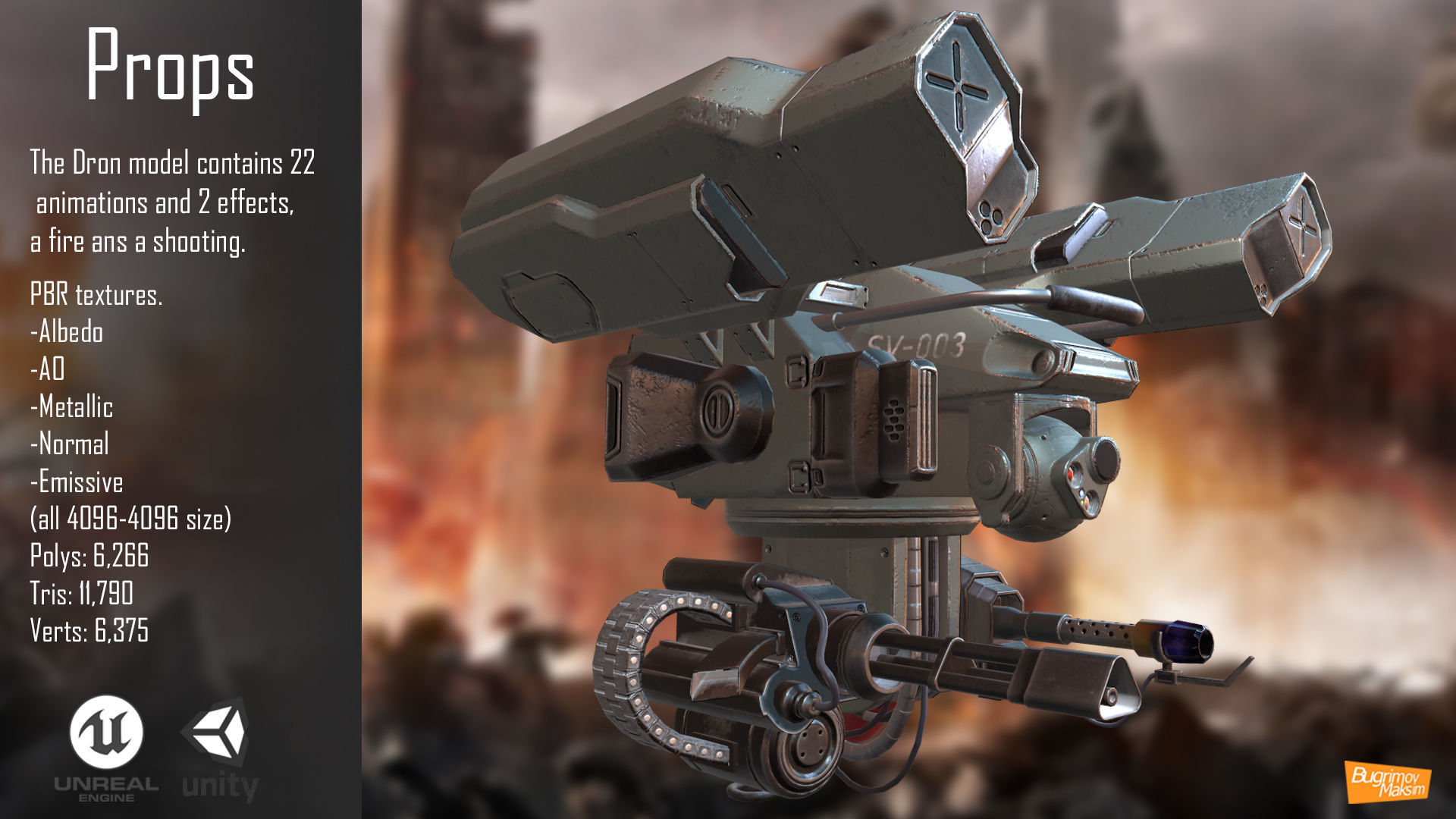 PBR Dron machine gun Low-poly 3D model_3