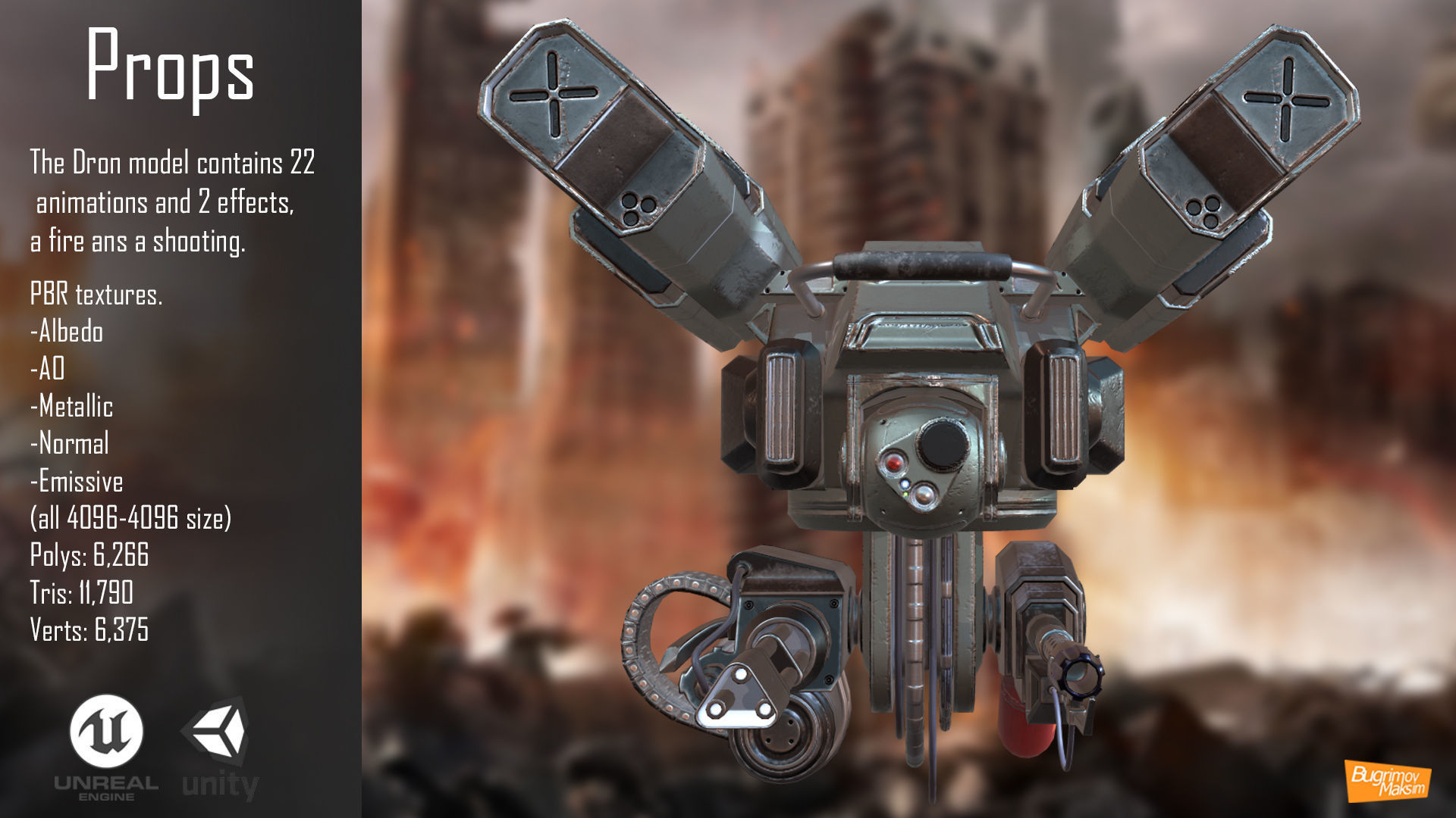 PBR Dron machine gun Low-poly 3D model_4