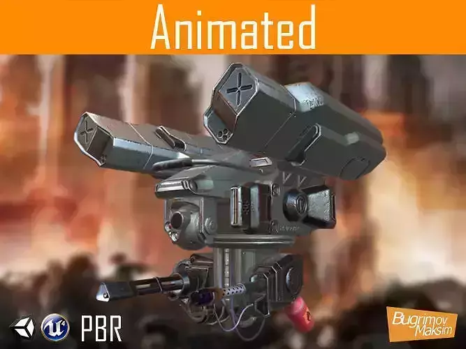 PBR Dron machine gun Low-poly 3D model