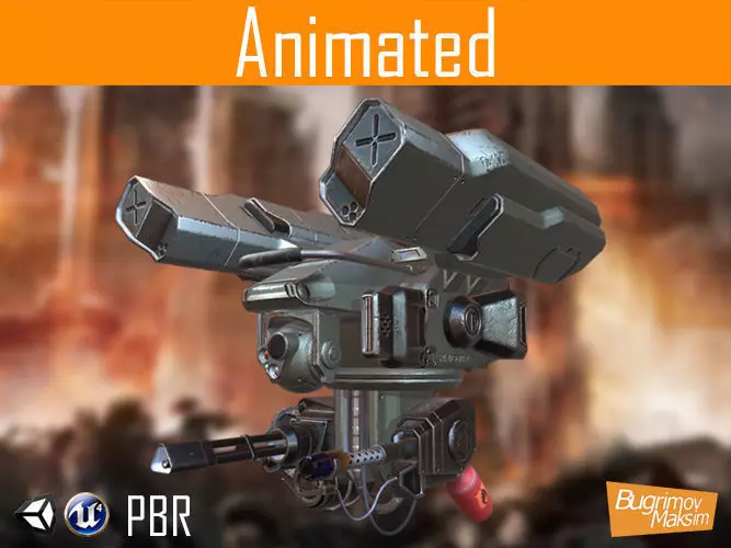 PBR Dron machine gun Low-poly 3D model_0