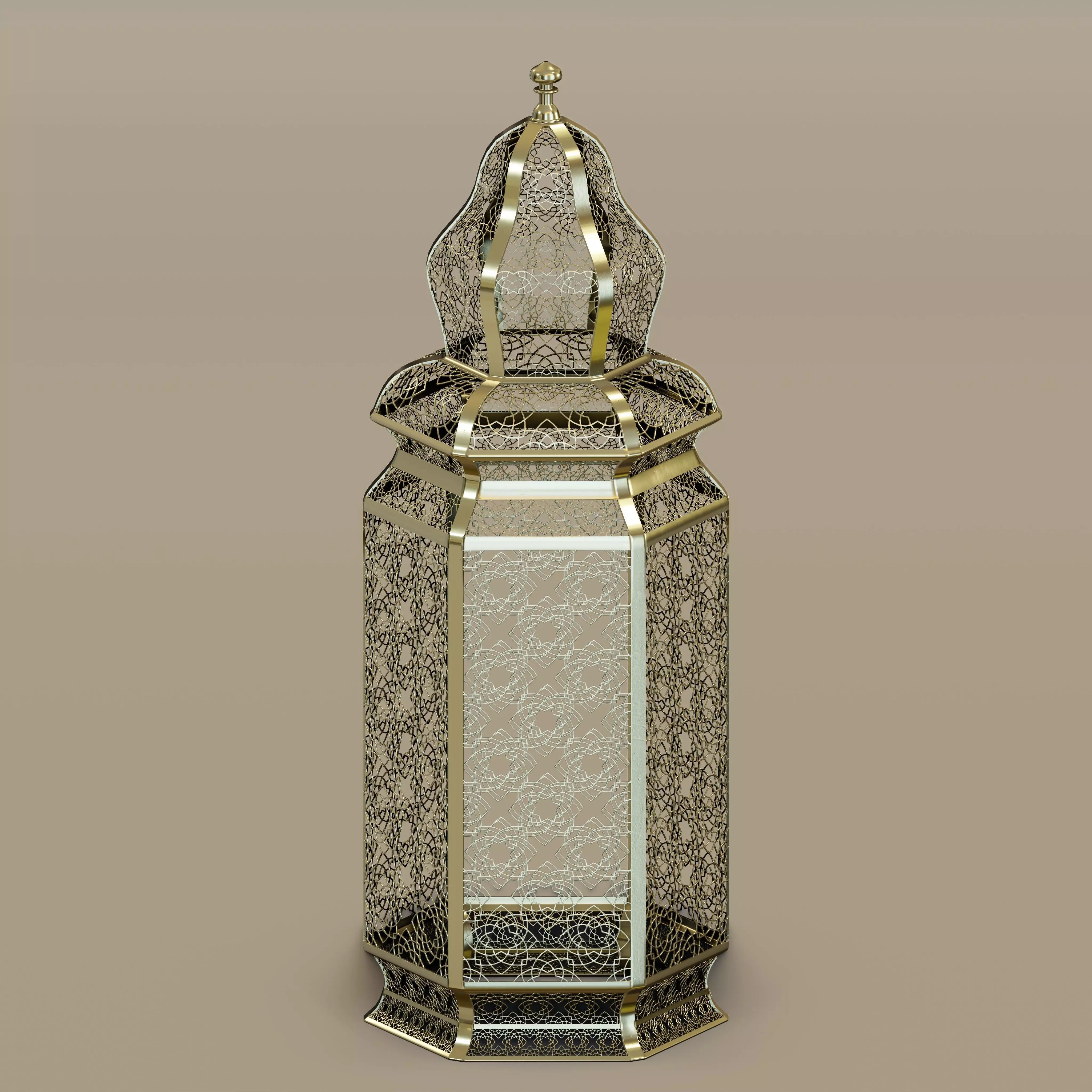 Antique Brass Moroccan Floor Lamp 3D model_0