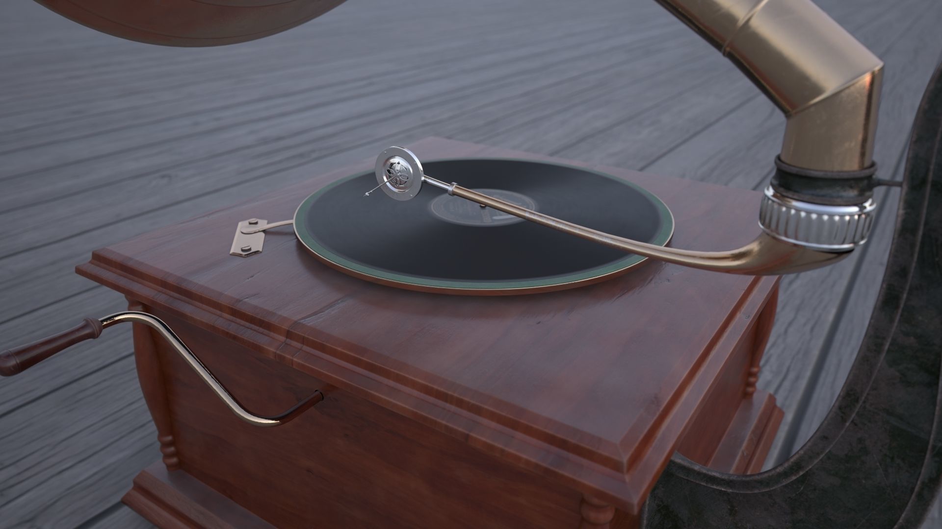 Vintage Gramophone 3D model_4