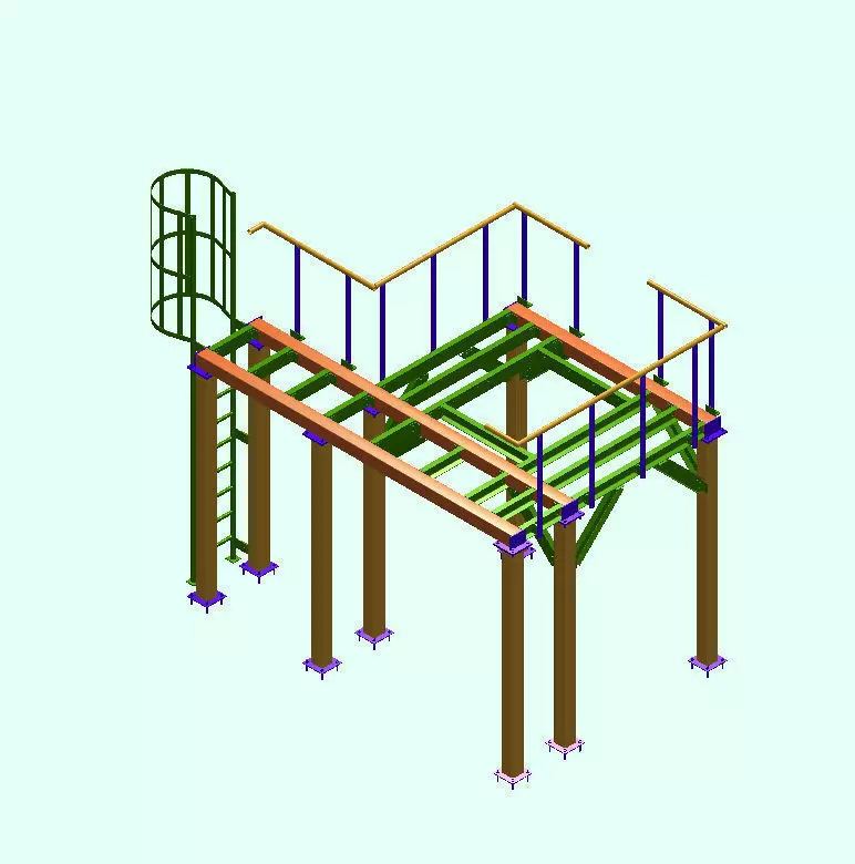 Mezzanine steel structure with beams and columns 3D print model