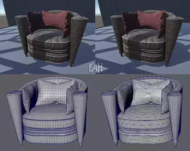 Armchair Low and Hi Low-poly 3D model